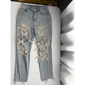 American Eagle Women's Distressed Ripped Mom Jeans Light Wash Denim Size 4